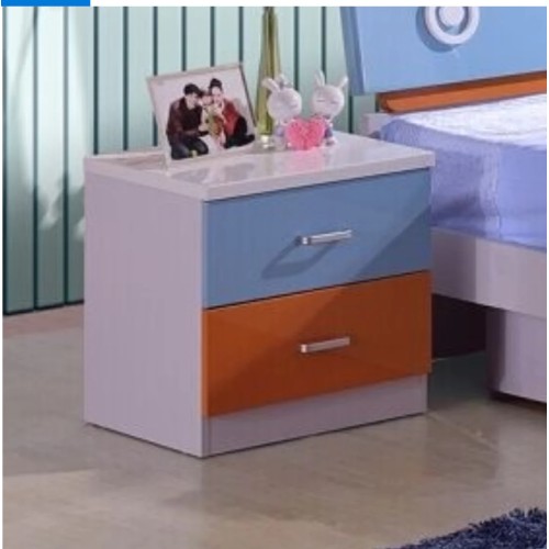 Bright Bloom Kids Bedside Table – Modern Blue & Orange Design with Spacious Storage Drawers