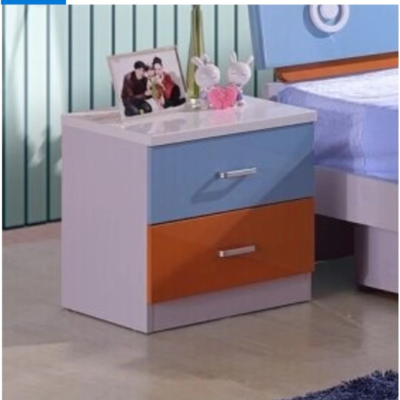Bright Bloom Kids Bedside Table – Modern Blue & Orange Design with Spacious Storage Drawers