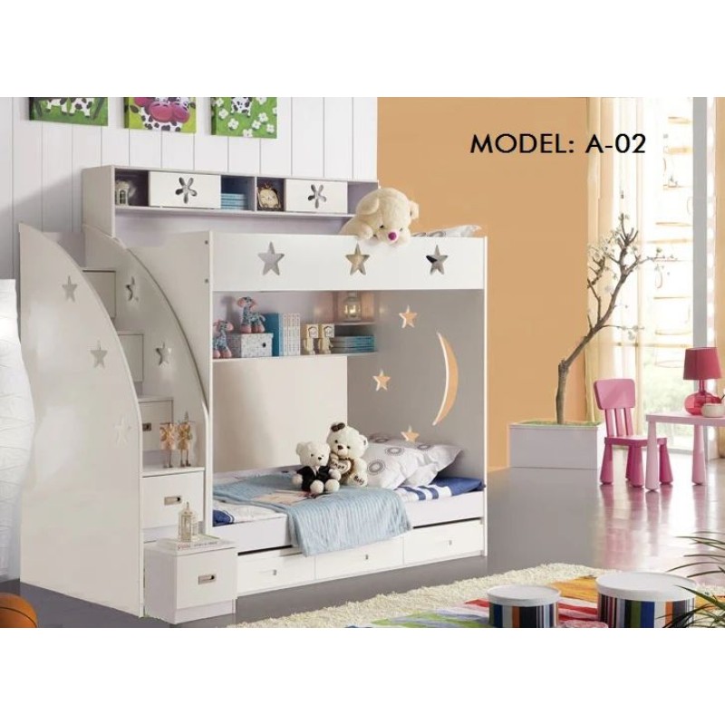 New King Single White Bunk Bed with Trundle, Staircase & Drawers – The Perfect Kids’ Bedroom Solution!